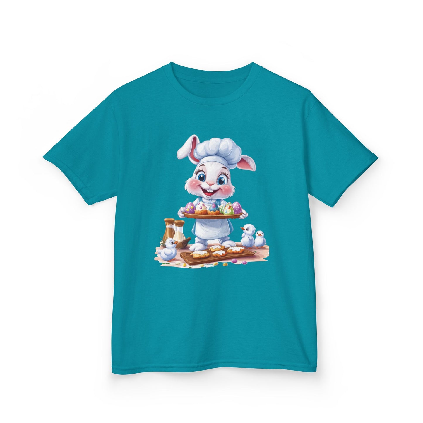 Easter Bunny Chef Kids T-Shirt, Cute Spring Baking Tee with Eggs, Toddler Easter Outfit, Bunny Holding Egg Tray Tee, Cute Animal Design