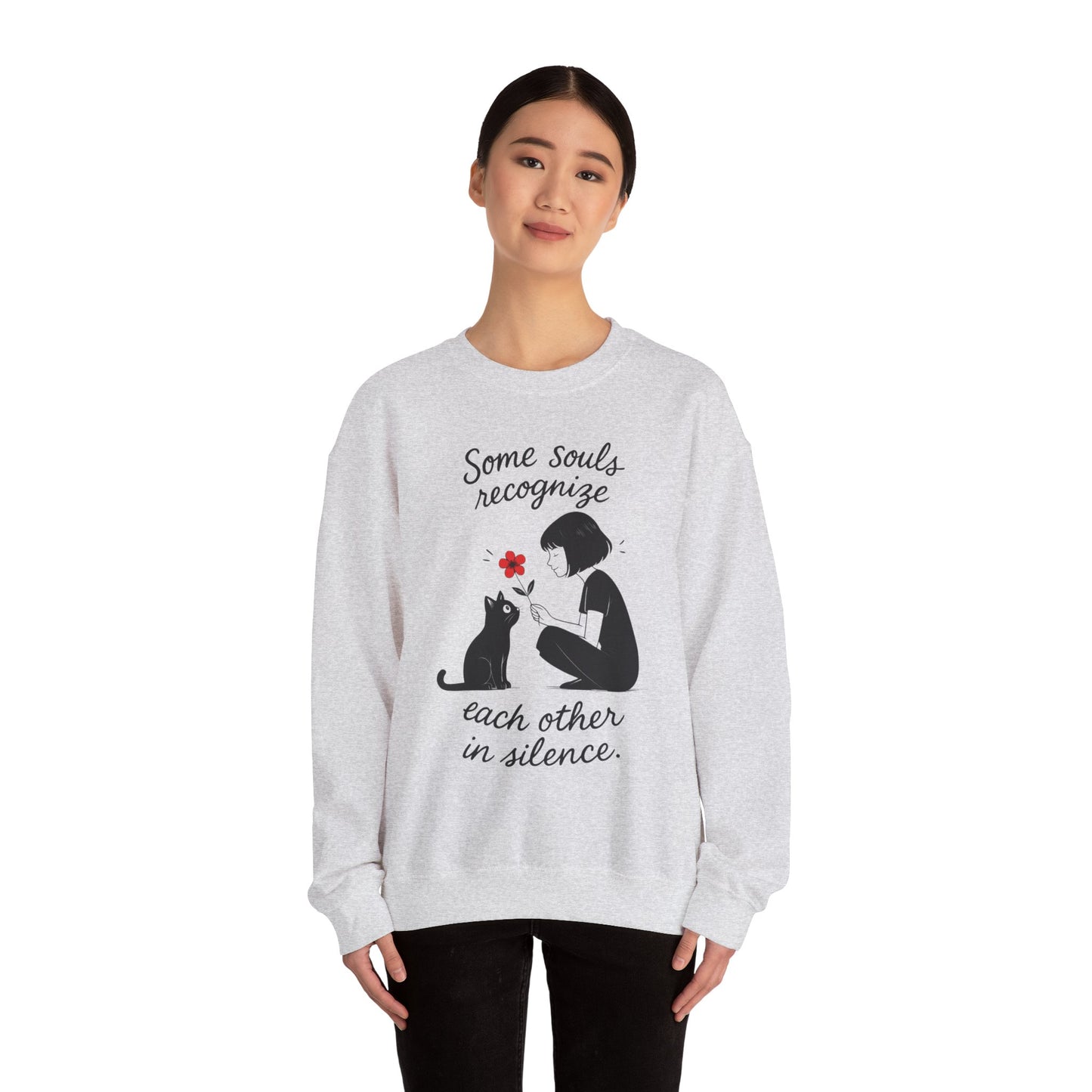 Soulful Cat and Human Crewneck Sweatshirt, Cozy Gift for Cat Lovers, Womens Sweatshirt, Animal Lover Apparel, Thoughtful Gift Idea