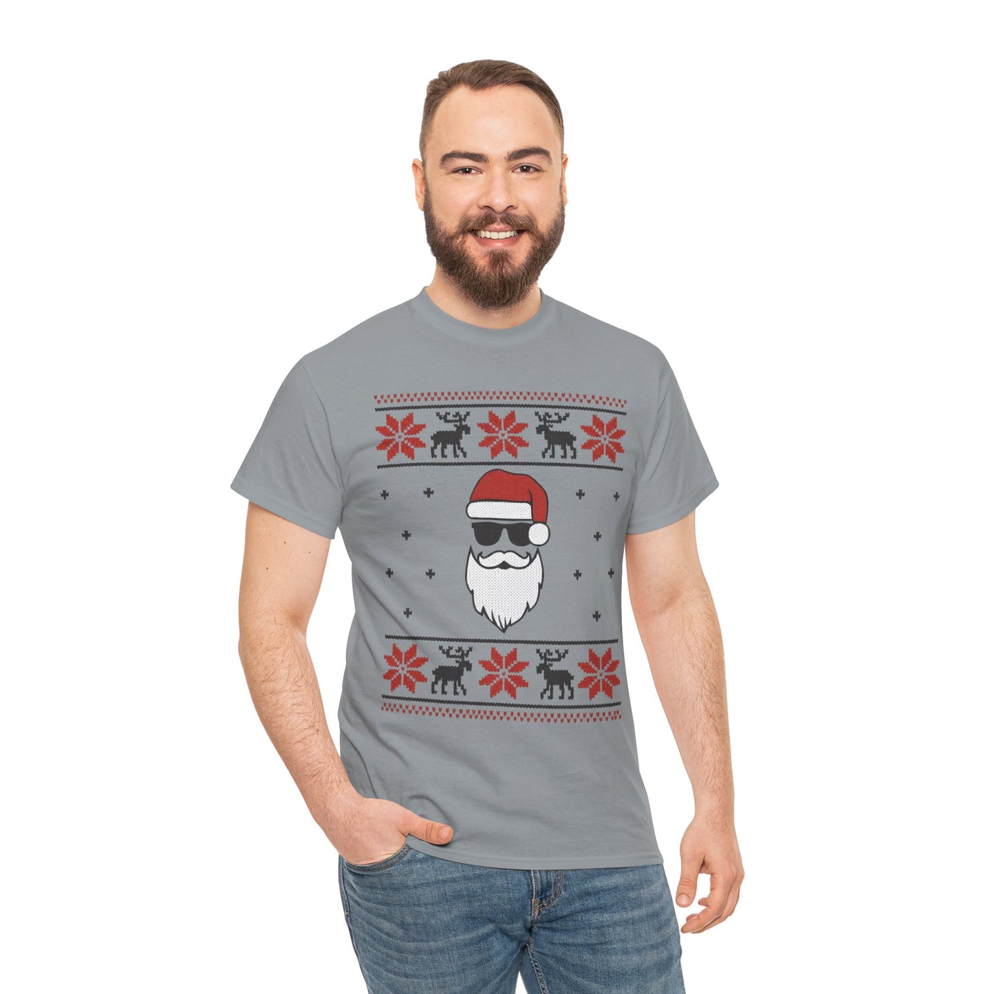 Cool Santa Men's T-Shirt, Funny Christmas Tee, Retro Knit Pattern Holiday Shirt