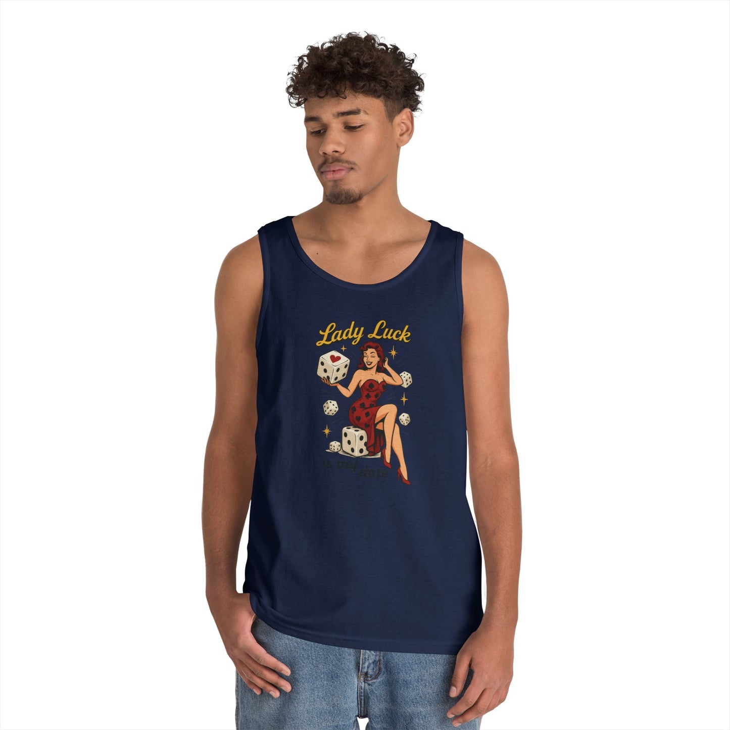 Lucky Me Tank Top, Retro Lady Luck Tee for Men, Gambling & Dice Themed Tee, Vintage Pin-Up Vegas Gift, Good Luck Gifts, for Luck Enthusiasts