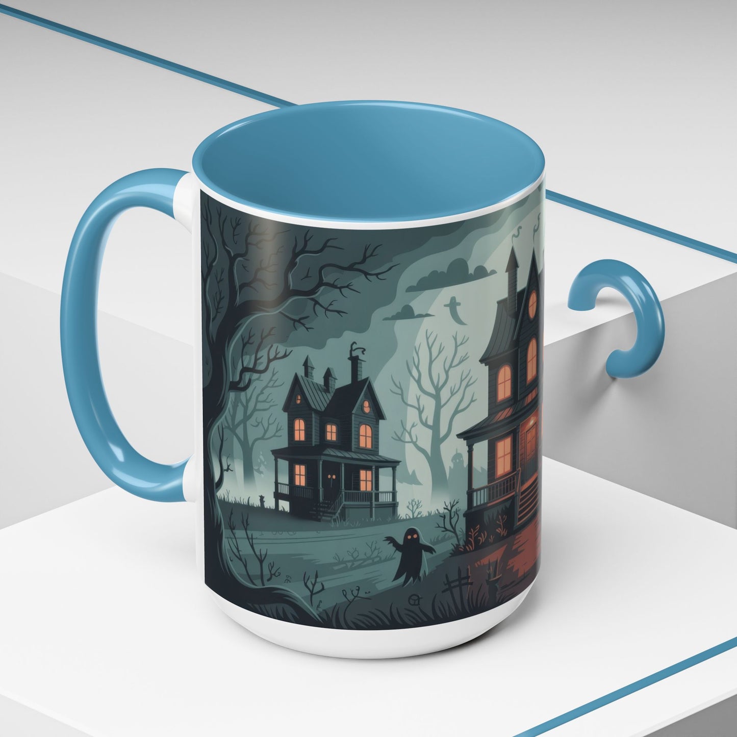 Haunted Mansion Mug, Ghostly Gothic Forest Coffee Cup, Spooky Haunted House Halloween Gift for Horror Lovers, Accent Coffee Mug (11, 15oz)