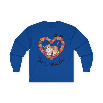 Best Cat Mom Ever Long Sleeve Tee, Cat Lover Gift, Pet Parent Apparel, Birthday Gift for Cat Moms, Cozy Cat Mom Shirt