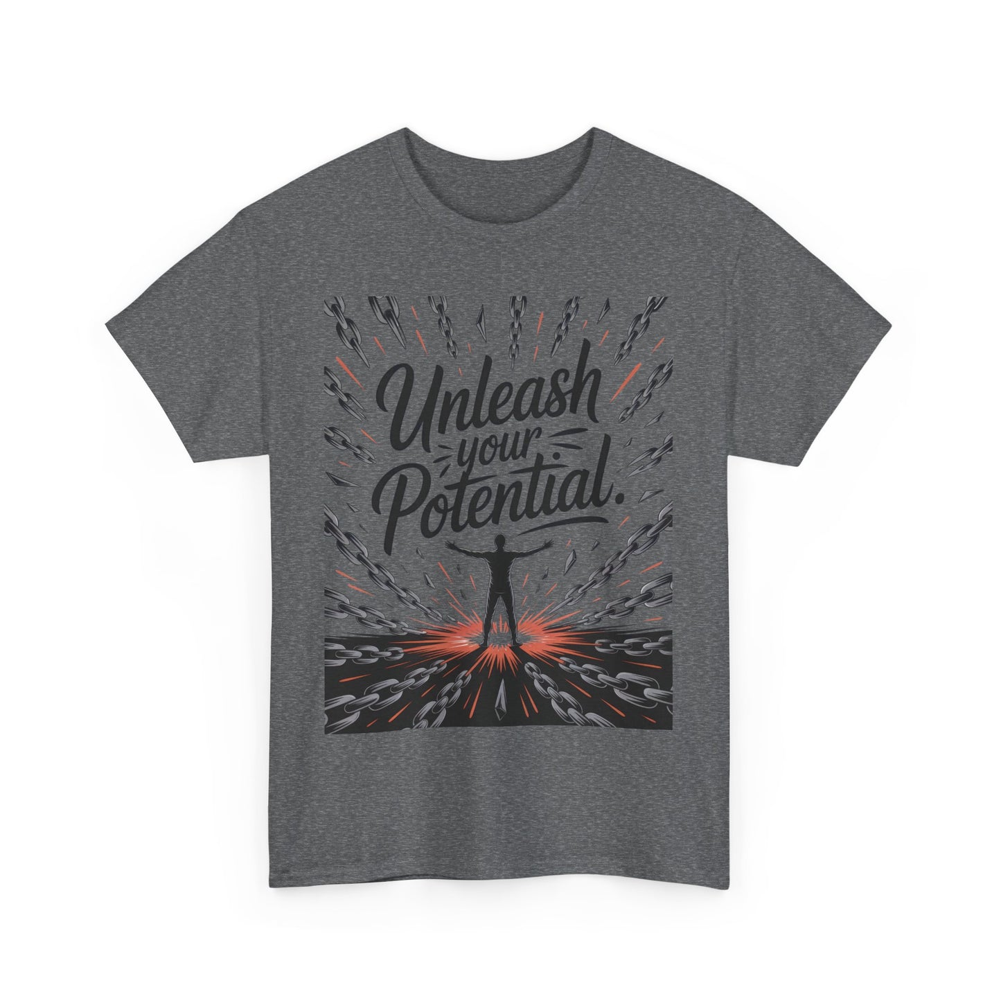 Inspiring Men's Heavy Cotton Tee, "Unleash Your Potential" Motivation Shirt, Gift for Graduates, Personal Growth Apparel, Casual Wear