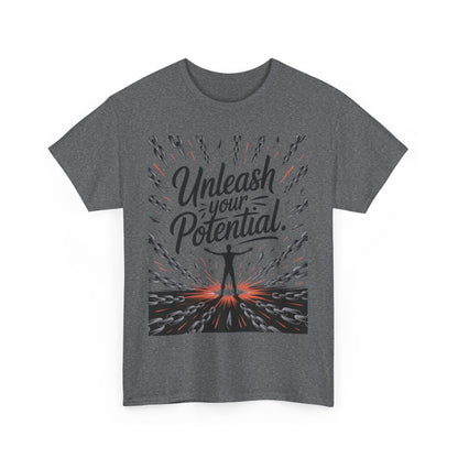 Inspiring Men's Heavy Cotton Tee, "Unleash Your Potential" Motivation Shirt, Gift for Graduates, Personal Growth Apparel, Casual Wear