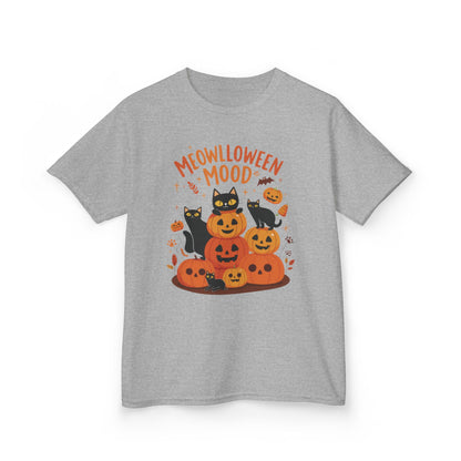 Meowlloween Mood Kids Shirt, Cute Black Cat Halloween T-Shirt for Girls and Boys, Funny Pumpkin Cat Tee, Cozy Fall Cat Lover Gift