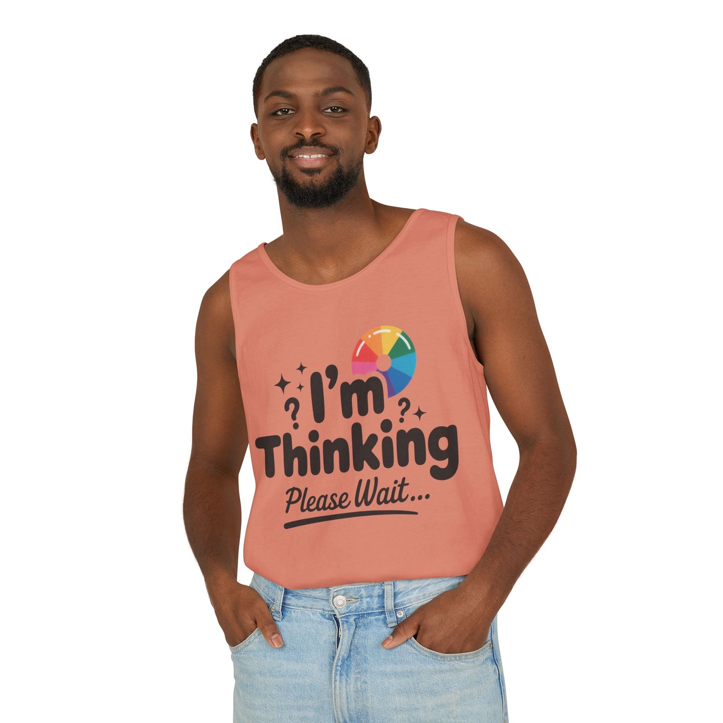 Funny - Im Thinking Please Wait - Mens Tank Top, Cute Geeky Gift for Introverts, Programmers, Designers, Fun Humor Shirt, Gift for Adults