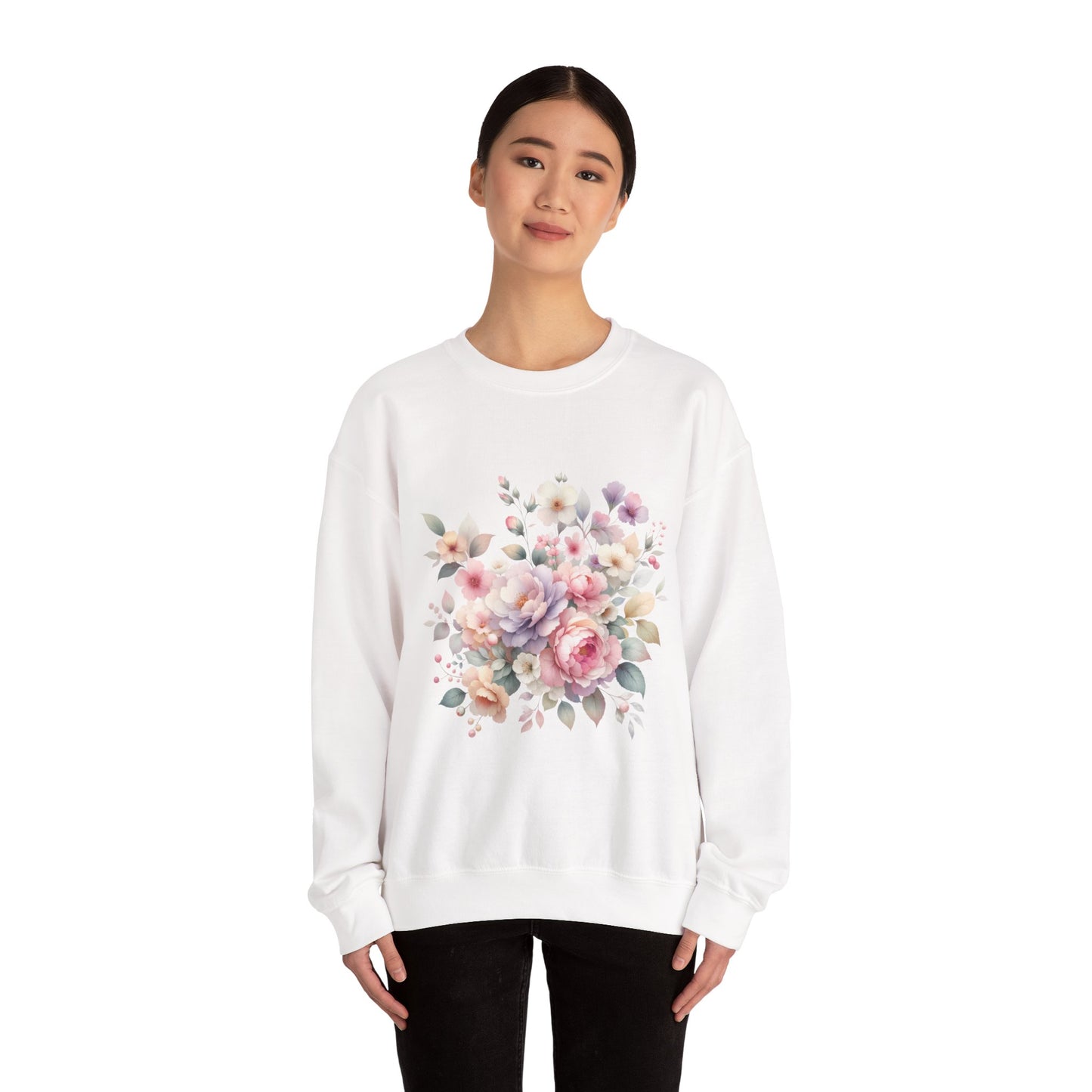 Floral Crewneck Sweatshirt, Cozy Floral Sweatshirt for Spring, Gift for Her, Women's Floral Top, Pastel Floral Sweatshirt