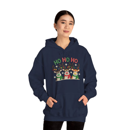 Ho Ho Ho Reindeer Hoodie, Cute Christmas Holiday Pullover for Women