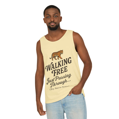 Walking Free Mens Tiger Tank Top, Funny Sleeveless Shirt - Wild Animal Summer Top, Mens Beachwear, Gift for Wild Life Lovers