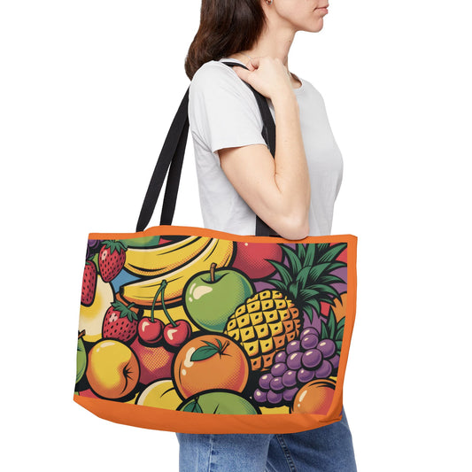 Vibrant Fruit Print Weekender Tote Bag for Beach Days, Travel Accessory, Summer Bag, Music Festival Tote, Everyday Use Bag