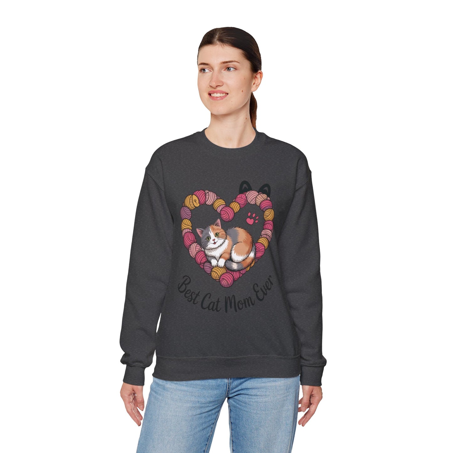 Best Cat Mom Ever Sweatshirt, Cozy Cat Lover Gift, Mother's Day Apparel, Pet Owner Sweatshirt, Cute Gift for Cat Moms, Yarn Themed
