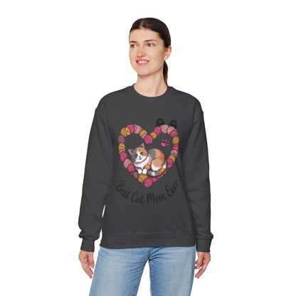 Best Cat Mom Ever Sweatshirt, Cozy Cat Lover Gift, Mother's Day Apparel, Pet Owner Sweatshirt, Cute Gift for Cat Moms, Yarn Themed