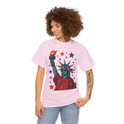 Lady Liberty Pop Art T-Shirt, Patriotic 4th of July Women’s Tee, Retro USA Bandana Statue Shirt