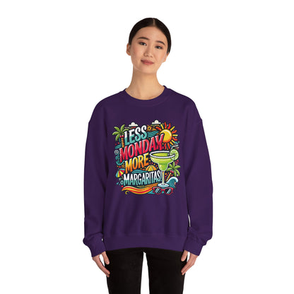 Less Monday More Margaritas Crewneck Sweatshirt, Funny Summer Unisex Beach Vibes Pullover, Fun Unisex Crewneck, Summer Parties Sweatshirt