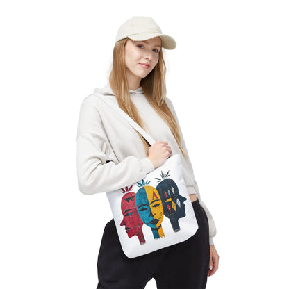 Artistic Tote Bag with Abstract Faces - Bohemian Style, Eco-Friendly Shopping Bag, Gift for Art Lovers, Unique Beach Bag, Festival Accessory