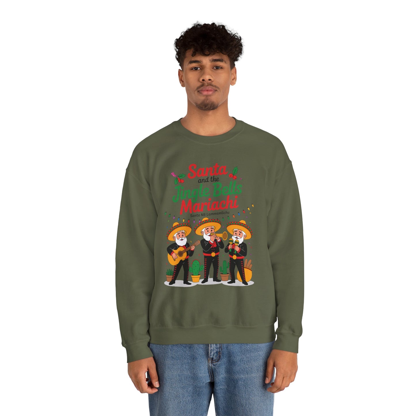 Santa and the Jingle Bells Mariachi Sweatshirt, Funny Mexican Christmas Jumper, Latin Holiday Fiesta Pullover