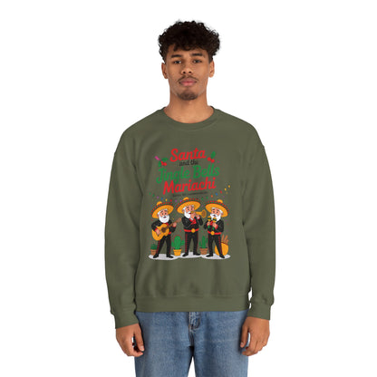 Santa and the Jingle Bells Mariachi Sweatshirt, Funny Mexican Christmas Jumper, Latin Holiday Fiesta Pullover