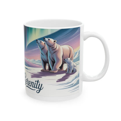 Northern Serenity Polar Bear Mug, Arctic Aurora Coffee Cup, Winter Wildlife Gift, Cute Animal Nature Lover Mug, Holiday Present