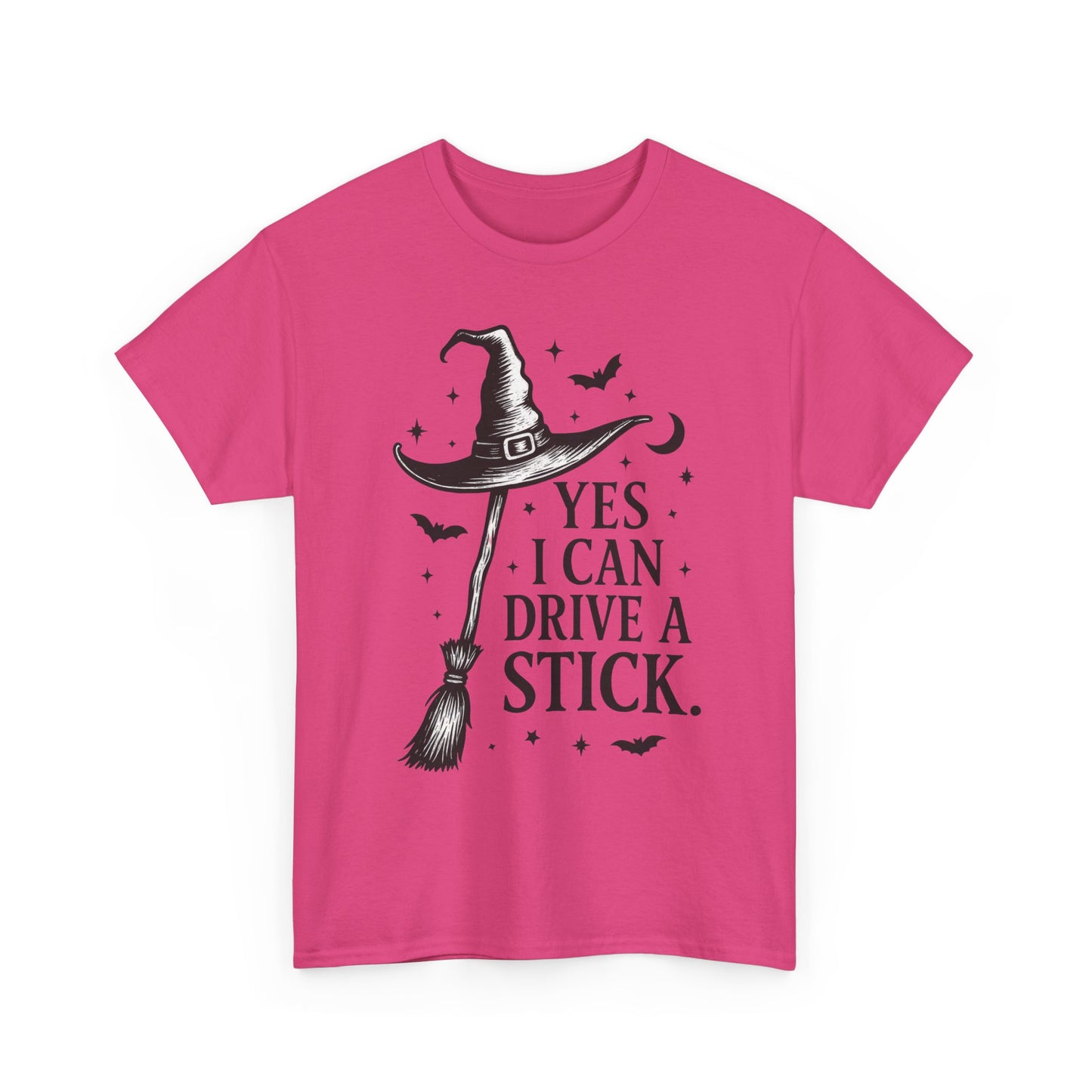 Yes I Can Drive a Stick Witch Hat Broom Halloween Women's T-Shirt, Funny Spooky Graphic Tee, Witch Shirt,