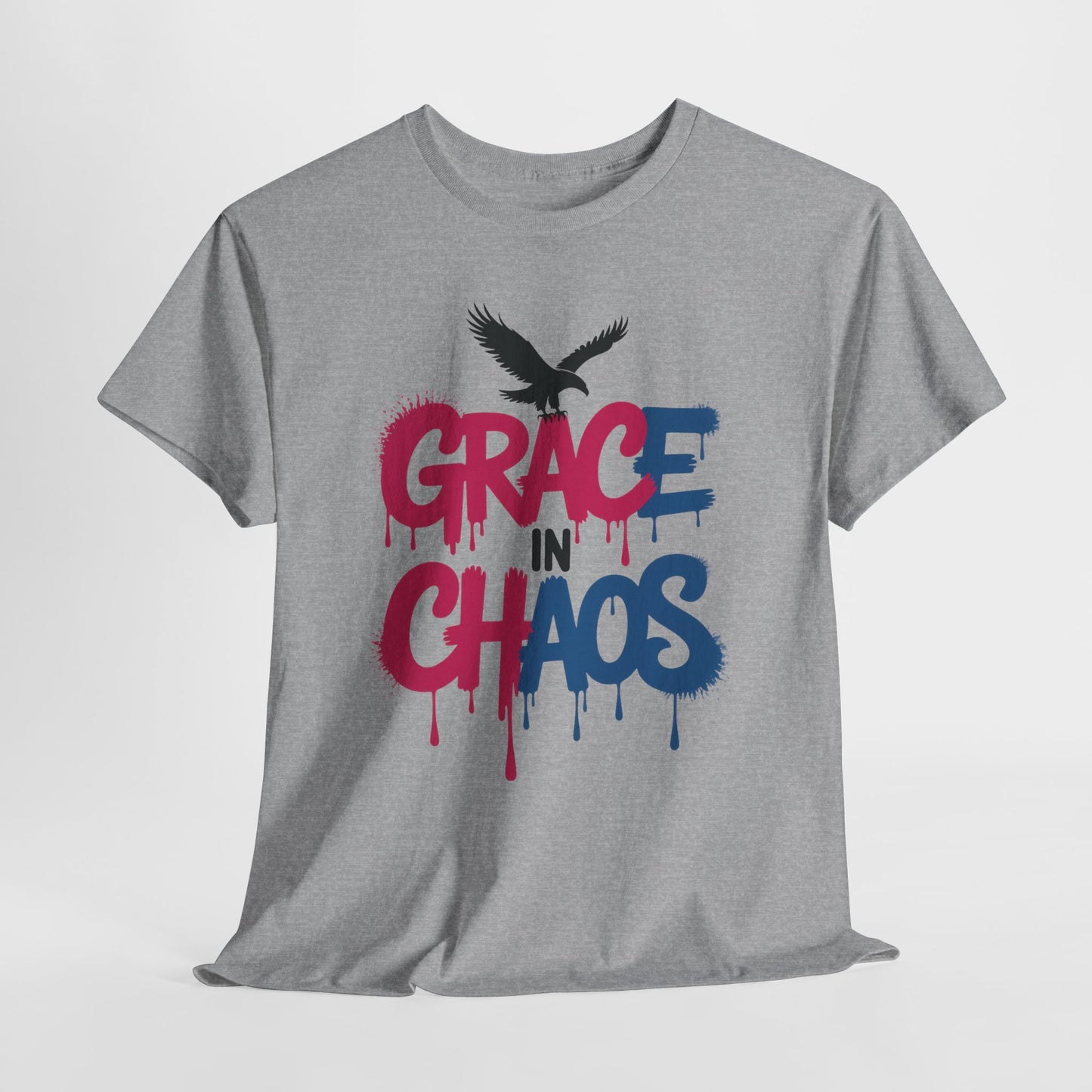 Womens Graffiti T-Shirt, Grace in Chaos Dripping Street Art Tee, Bold Urban Graphic Shirt