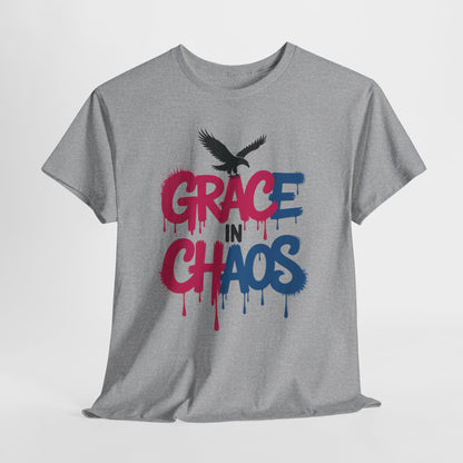 Womens Graffiti T-Shirt, Grace in Chaos Dripping Street Art Tee, Bold Urban Graphic Shirt