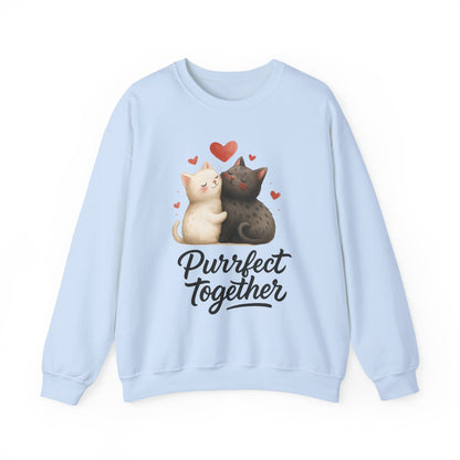 Cute Cat Couple Womens Sweatshirt, Purrfect Together Sweater, Gift for Cat Lovers, Cozy Crewneck for Valentine's Day, Animal Lover Apparel