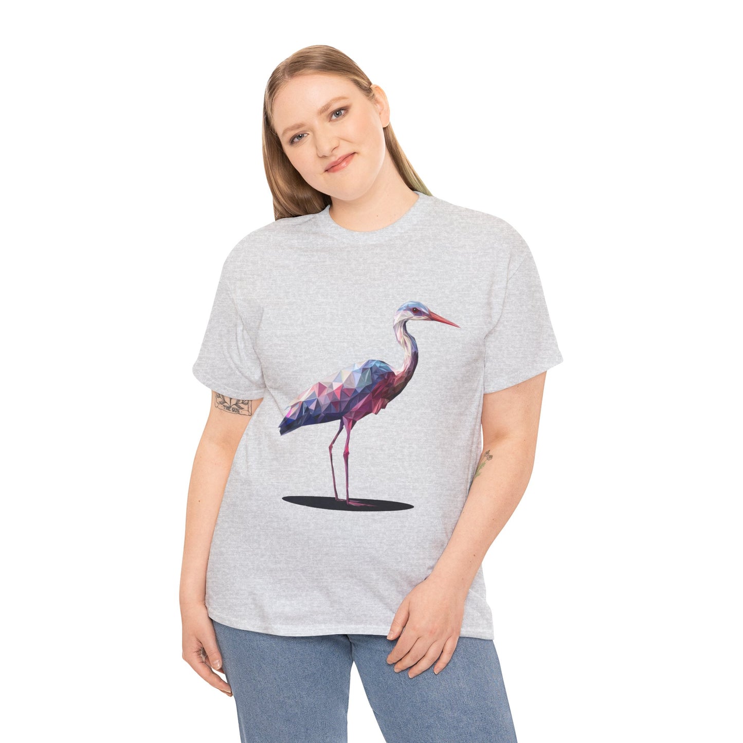 Geometric Heron T-Shirt, Colorful Polygon Bird Graphic, Nature Lover Unisex Heavy Cotton Tee, Geometric Crane Tee, Bird Lovers Gift