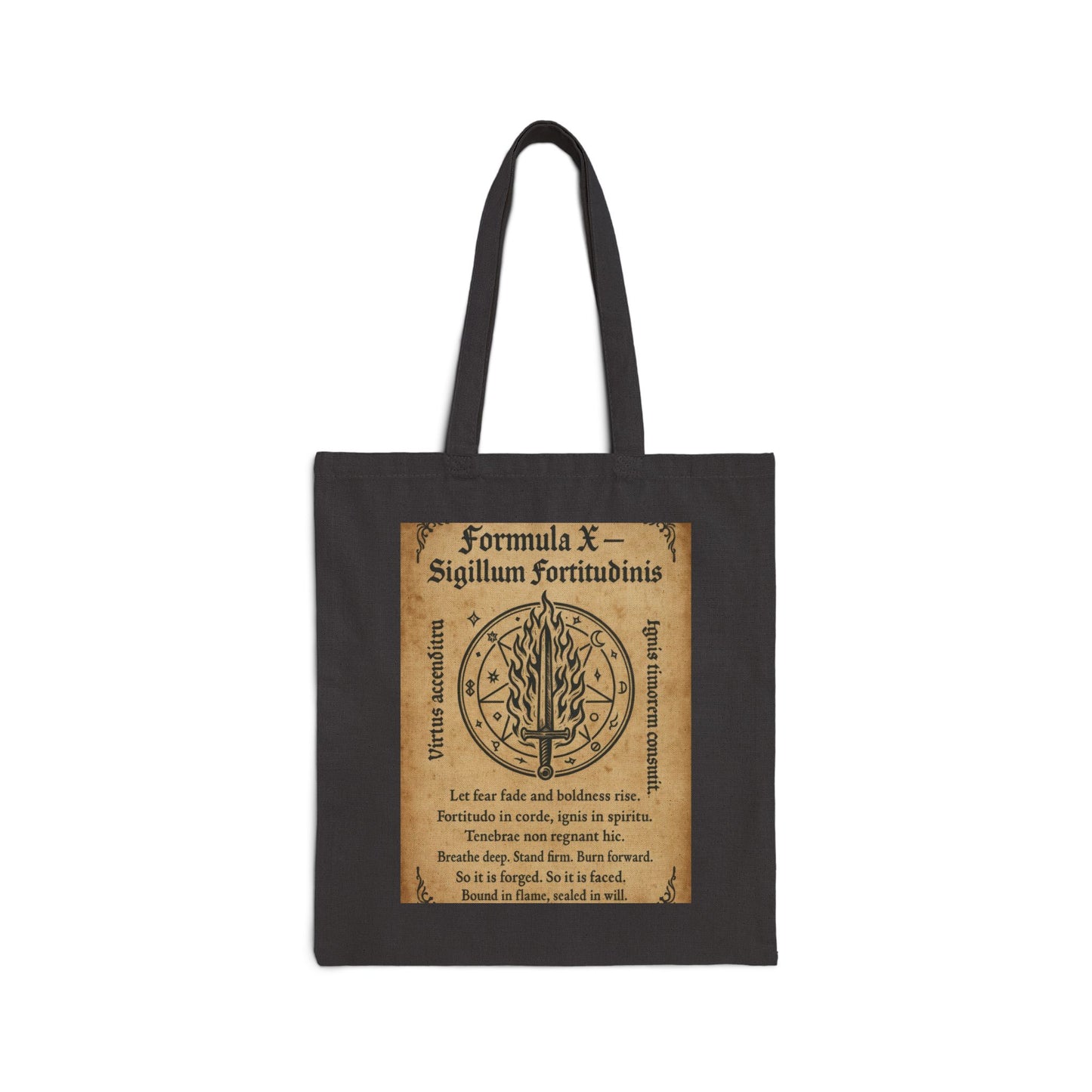 Sigil of Strength Tote Bag, Courage & Flame Symbol, Mystic Sword Ward, Witchy Canvas Bag, Fire Spell Art, Witchy Decor, Mystical Sigil Tote