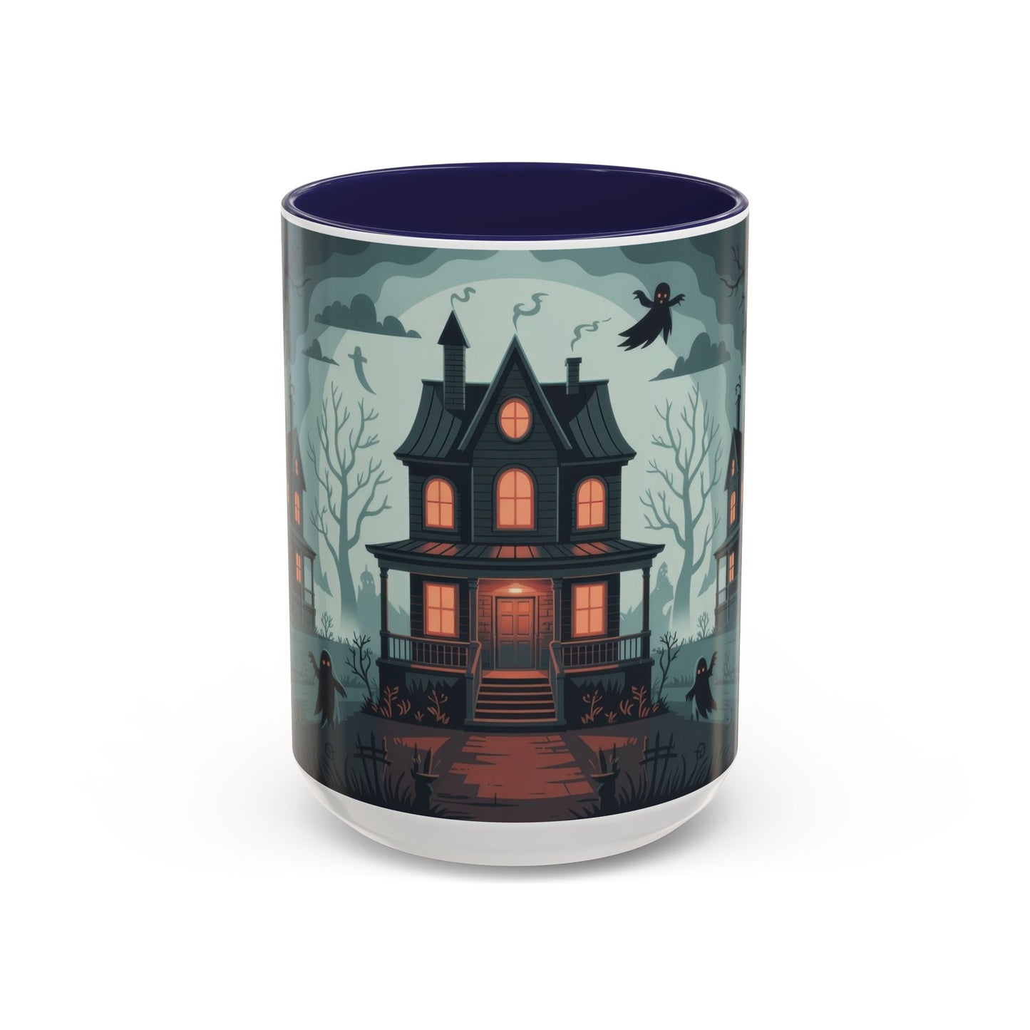 Haunted Mansion Mug, Ghostly Gothic Forest Coffee Cup, Spooky Haunted House Halloween Gift for Horror Lovers, Accent Coffee Mug (11, 15oz)