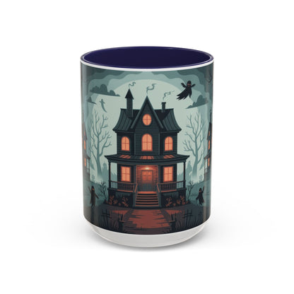 Haunted Mansion Mug, Ghostly Gothic Forest Coffee Cup, Spooky Haunted House Halloween Gift for Horror Lovers, Accent Coffee Mug (11, 15oz)
