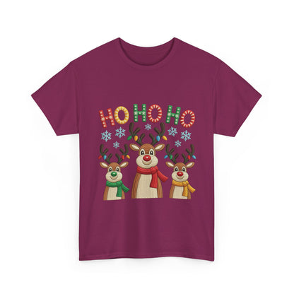 Ho Ho Ho Reindeer T-Shirt, Cute Christmas Tee for Women
