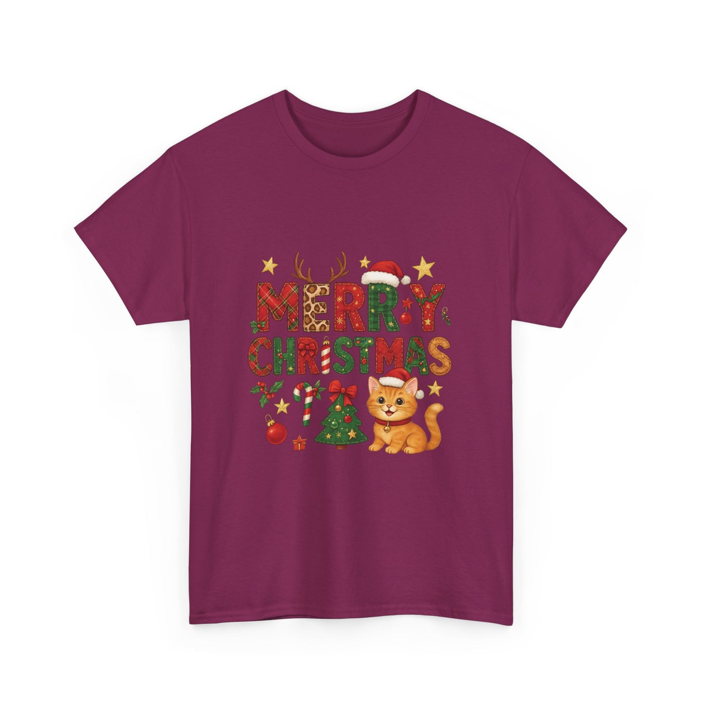 Merry Christmas Cat Shirt, Cute Holiday Cat Lovers Tee for Women