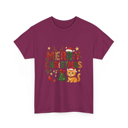 Merry Christmas Cat Shirt, Cute Holiday Cat Lovers Tee for Women