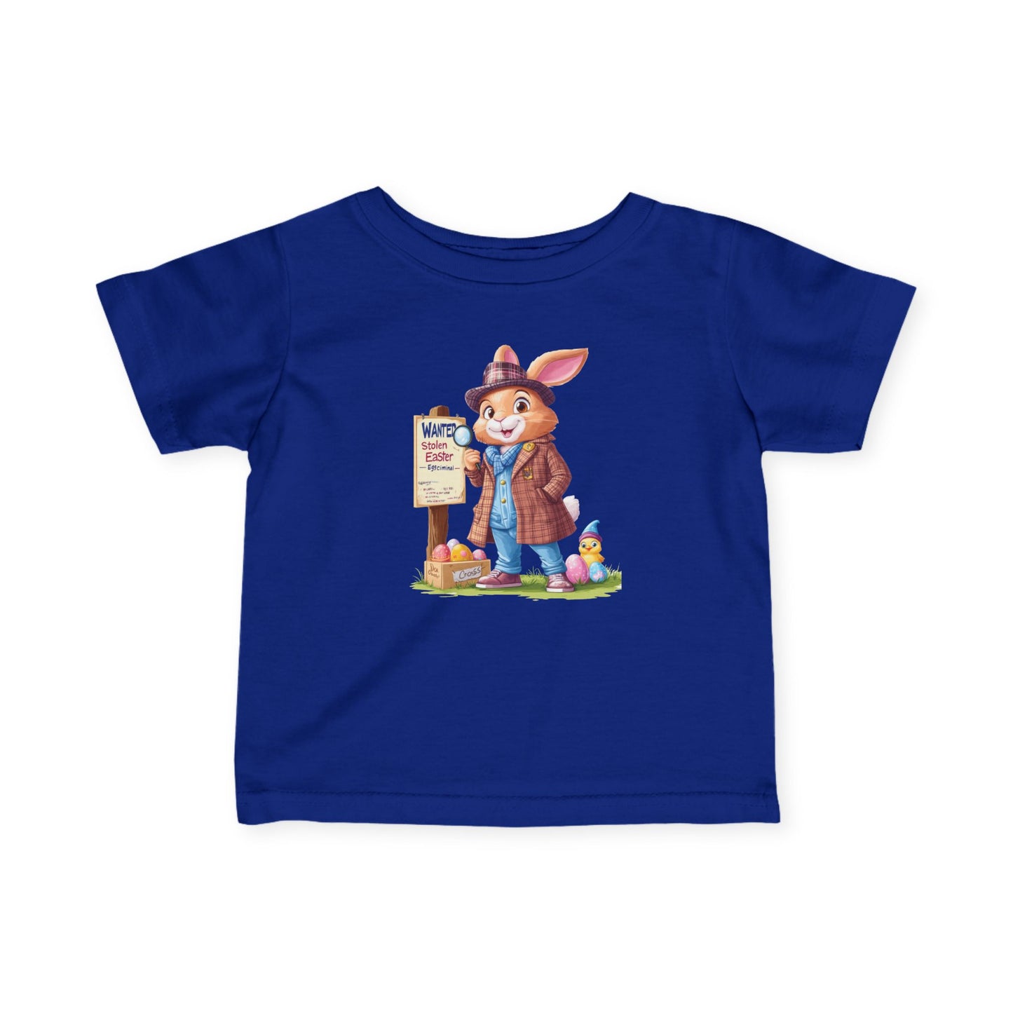 Detective Bunny Baby Tee - Cute Easter Egg Hunt Shirt for Infants 6-24 Months, Fun Spring Outfit with Mystery Bunny & Colorful Eggs