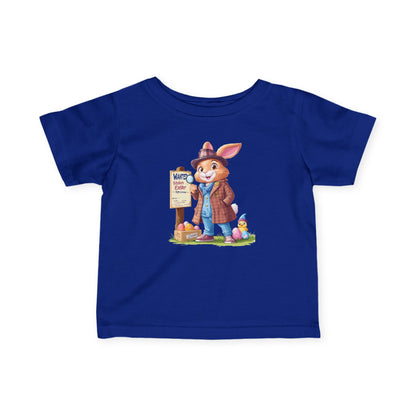 Detective Bunny Baby Tee - Cute Easter Egg Hunt Shirt for Infants 6-24 Months, Fun Spring Outfit with Mystery Bunny & Colorful Eggs