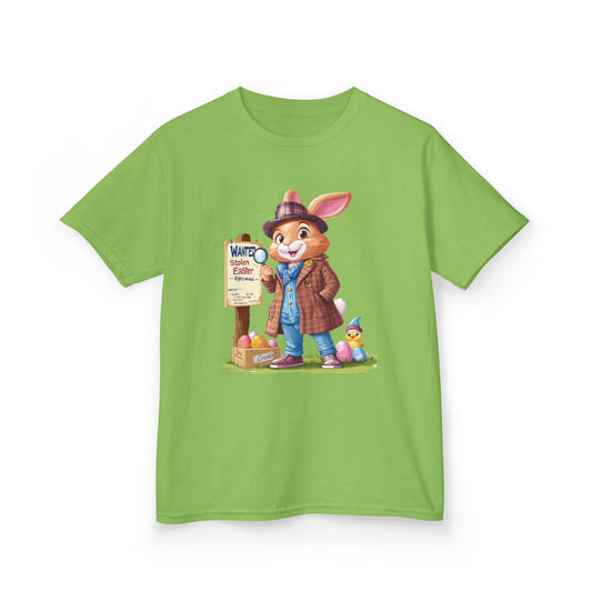 Detective Bunny Easter Kids Tee - Fun Egg Hunt T-Shirt with Mystery Theme, Cute Spring Gift for Kids, Heavy Cotton Easter Outfit