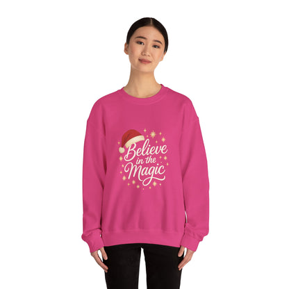 Believe in the Magic Women's Christmas Shirt, Santa Hat Holiday Cozy Sweatshirt, Women's Heavy Blend™ Crewneck Sweatshirt