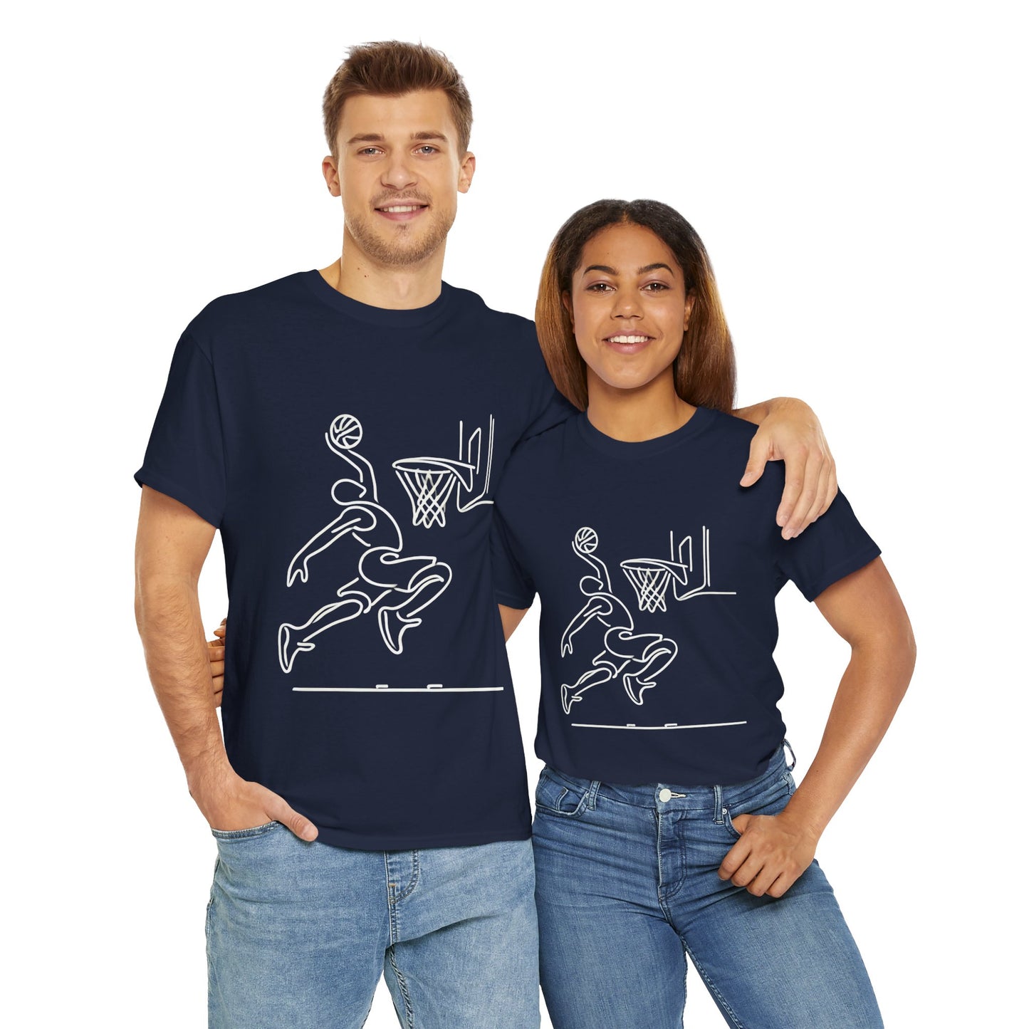 Basketball Slam Dunk Line Art Shirt, Unisex Heavy Cotton Tee, Sportswear, Gift for Athletes, Streetwear, Basketball Player T-Shirt