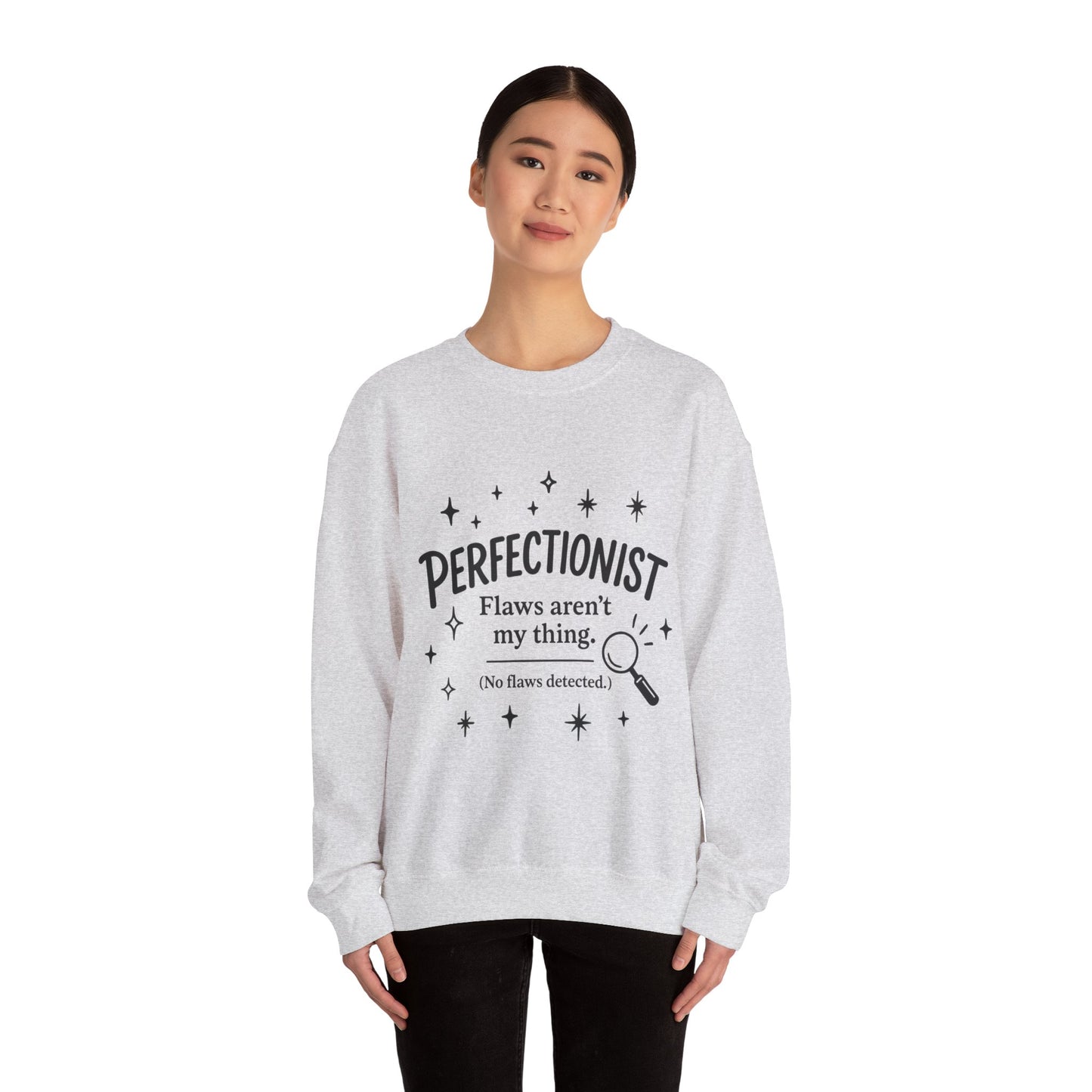 Womens Perfectionist Sweatshirt, Funny Clean Design with Stars, No Flaws Detected Quote Pullover, Minimalist Cozy Gift for Her