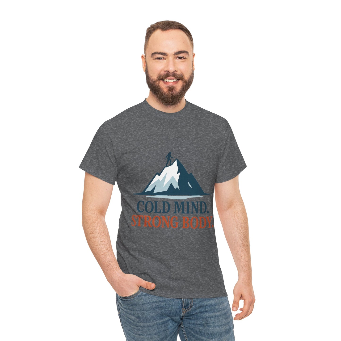 Cold Mind Strong Body Mens T-Shirt, Nordic Minimalist Mountain Hiking Tee