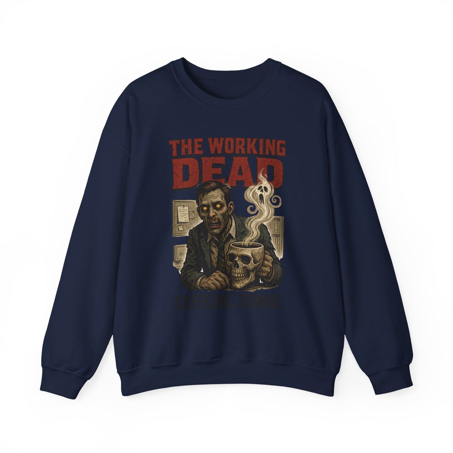 The Working Dead Men's Funny Zombie Sweatshirt, Office Humor Crewneck, Halloween Zombie Top, Coffee Zombie Sweatshirt
