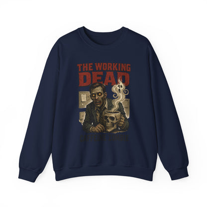 The Working Dead Men's Funny Zombie Sweatshirt, Office Humor Crewneck, Halloween Zombie Top, Coffee Zombie Sweatshirt