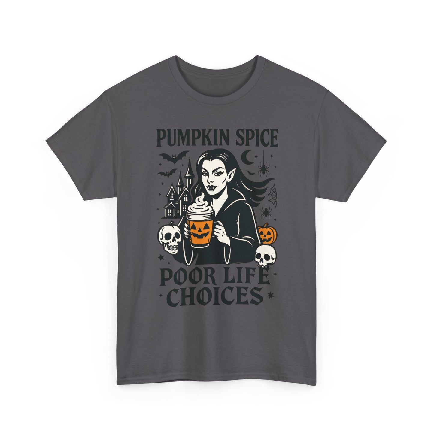 Pumpkin Spice Poor Life Choices Women's T-Shirt, Funny Vampire Coffee Halloween Graphic Tee