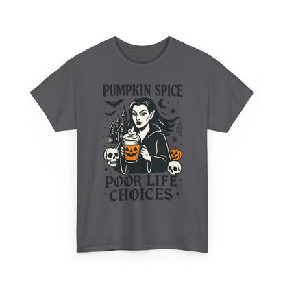 Pumpkin Spice Poor Life Choices Women's T-Shirt, Funny Vampire Coffee Halloween Graphic Tee
