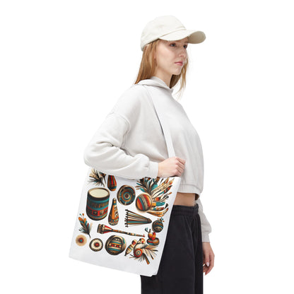 Boho Tribal Music Tote Bag, Ethnic Percussion Instrument Art, Festival Vibes, Shopping Bag, Bohemian Tote, Weekender Bag, Beach Bag, Large Canvas Bag