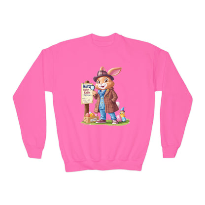Easter Bunny Detective Kids Sweatshirt - Fun Egg Hunt Design, Cute Spring Holiday Outfit, Youth Crewneck for Boys & Girls, Easter Gift
