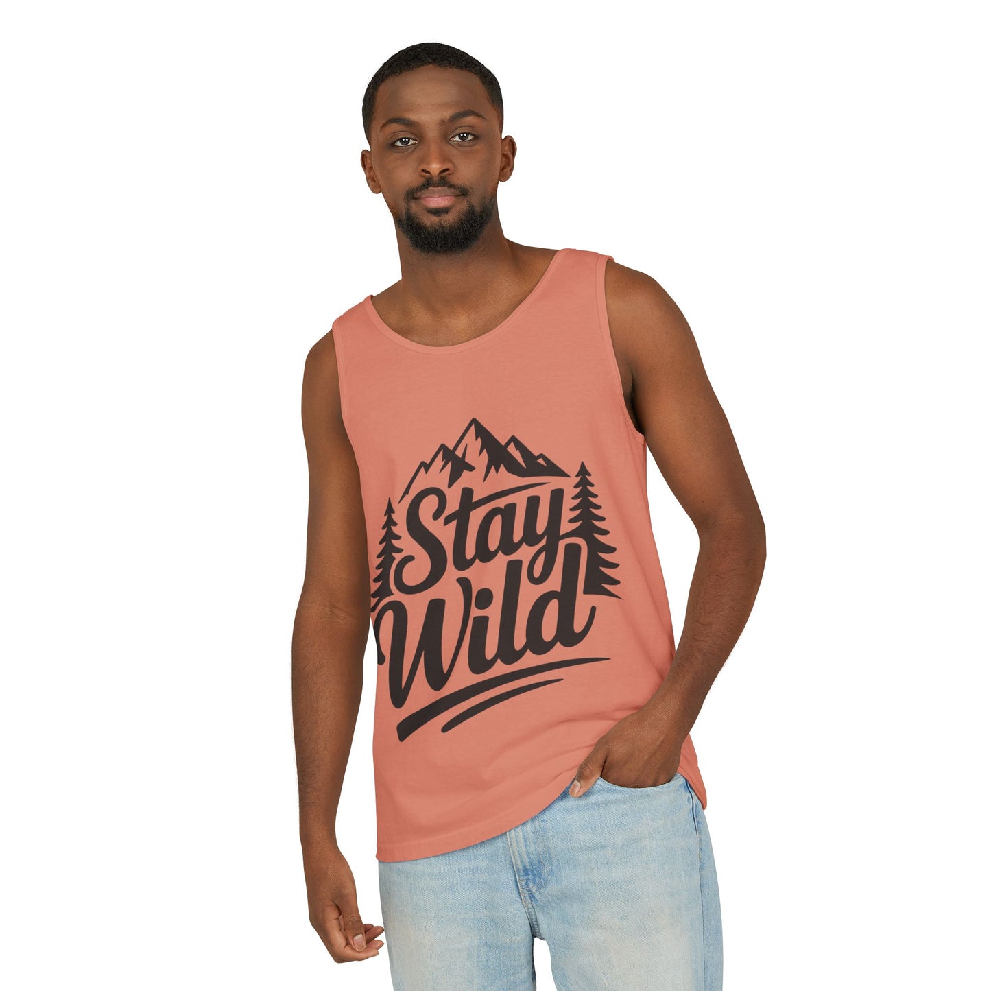 Stay Wild Garment-Dyed Mens Tank Top, Boho Summer Top, Adventure Shirt, Nature Lover Apparel, Gift for Hikers, Outdoor Clothing