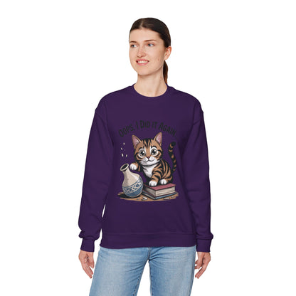 Cute Cat Oops! I Did It Again Sweatshirt, Funny Pet Lover Gift, Cozy Crewneck for Cat Moms, Purrfect for Birthdays, Casual Wear