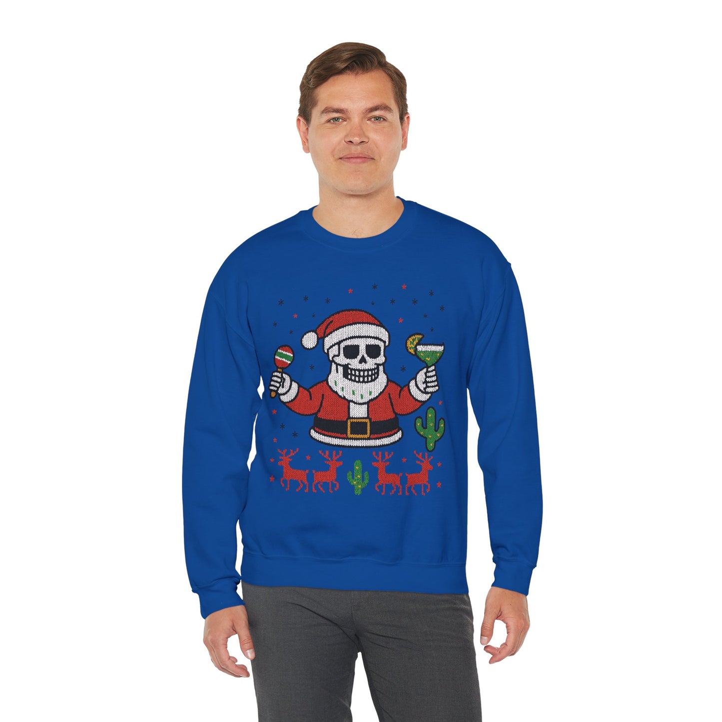 Skeleton Santa Ugly Christmas Sweatshirt for Men, Funny Margarita Holiday Jumper