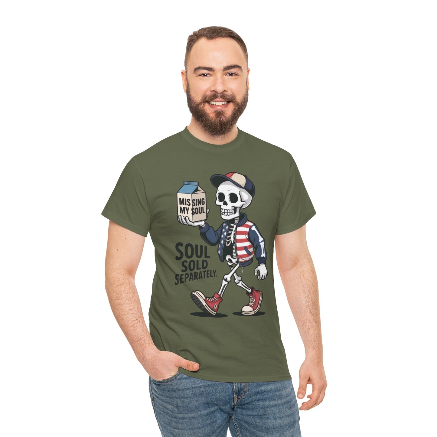 Funny Skeleton T-Shirt Soul Sold Separately Graphic Tee, Missing Soul Cartoon Shirt, Gothic Streetwear, Halloween Gift Tee
